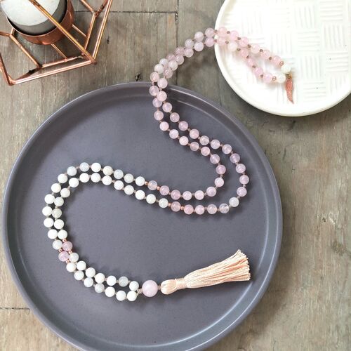 Moonstone and Rose Quartz Mala 6mm