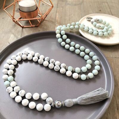 8mm Matte Howlite and Amazonite Japa Mala