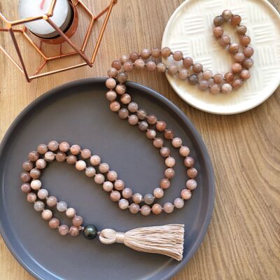 108 Bead Sunstone Mala Necklace – Gemstone Japa Mala