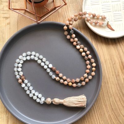 108 Bead 6mm Sunstone and Selenite Mala