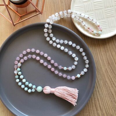 Rose Quartz, Amazonite and Selenite 6mm Mala