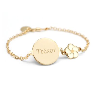 Chain bracelet with gold-plated lacquered flower medallion for children - TRÉSOR engraving