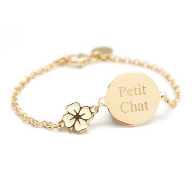 Children's gold-plated lacquered clover medallion chain bracelet - PETIT CHAT engraving