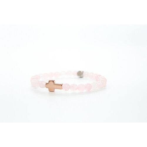 Rose Quartz Rose Gold Cross Bracelet 6mm