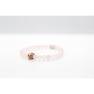 Bracelet Tête de Mort Quartz Rose 6mm