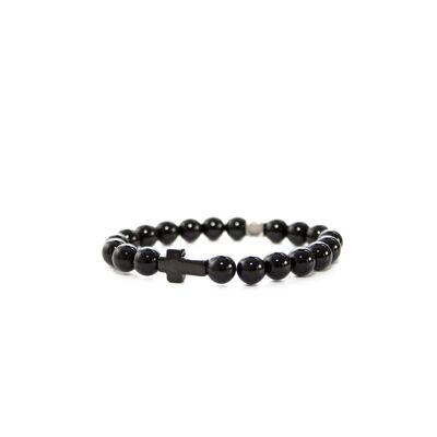 Bracelet Onyx Croix Noire 8mm