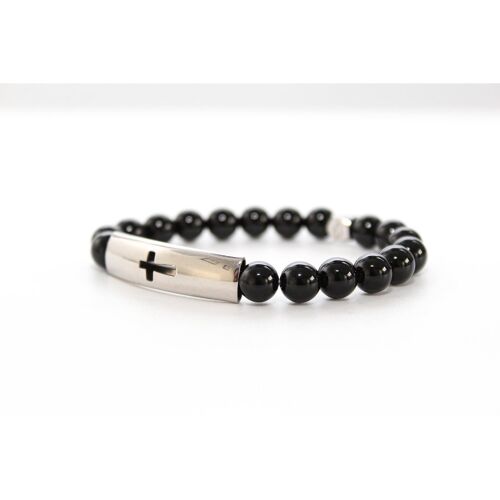 Onyx Tube Cross Bracelet 8mm