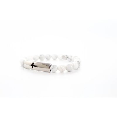 Bracelet Croix Tube Howlite 8mm