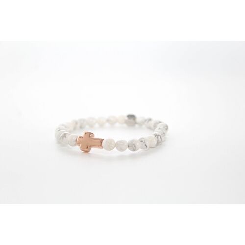 Howlite Rose Gold Cross Bracelet 6mm