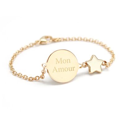 Chain bracelet with gold-plated lacquered star medallion for children - MON AMOUR engraving