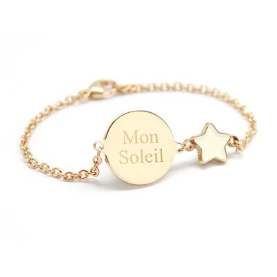 Pulsera de cadena con medallón de estrella lacada bañada en oro para niño - grabado MON SOLEIL