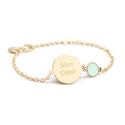 Chain bracelet with round lacquered gold-plated medallion for children - MON AMOUR engraving