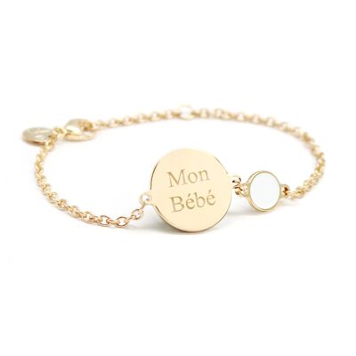 Chain bracelet with round gold-plated medallion for children - MON BÉBÉ engraving