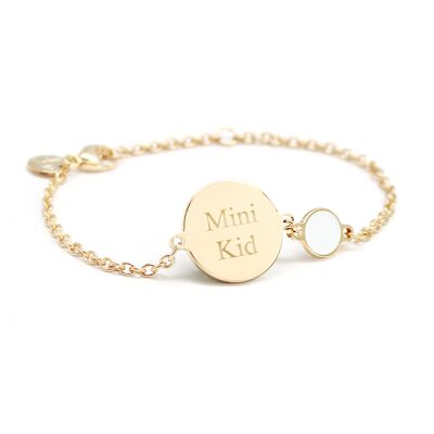 Chain bracelet with round lacquered gold-plated medallion for children - MINI KID engraving