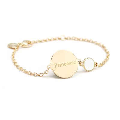Chain bracelet with round lacquered gold-plated medallion for children - PRINCESS engraving