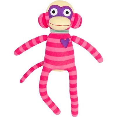 Peluche chaussette singe midi rayures rose / rose