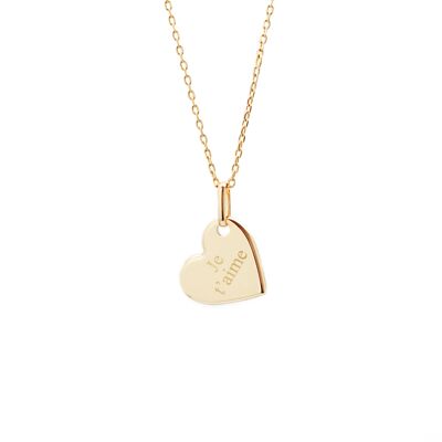 Children's gold-plated small heart necklace - I LOVE YOU engraving