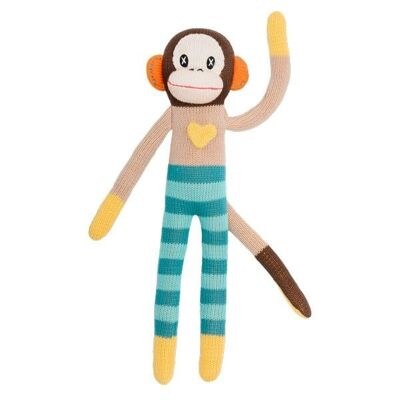 Cuddly toy monkey knitted beige / turquoise
