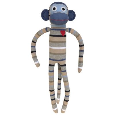 Cuddly toy sock monkey Maxi stripes light blue / gray