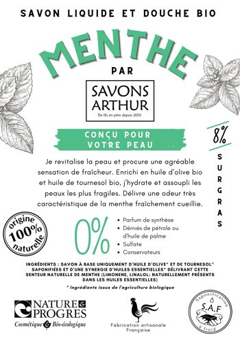 Savon Liquide & Douche BIO Menthe • Flacons de 500mL 2