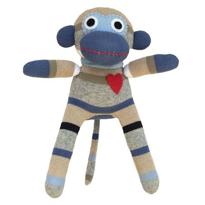 Cuddly toy sock monkey mini stripes light blue / gray