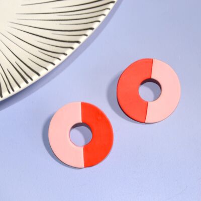 Catherine Split Studs, Pink and Red