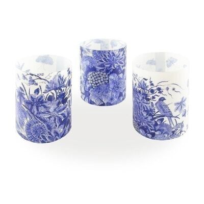 Candle shades, set of 3, Delft Blue Birds
