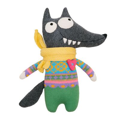 Cuddly toy sock animal Wolf Midi green / gray