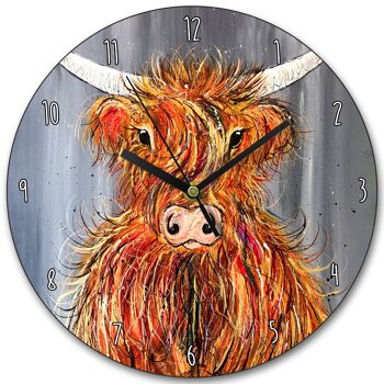 Horloge en bois de vache Highland balayée par le vent 1