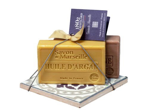 Porte-Savon & 2 Savons : Huile D'argan & Lait d'Avoine