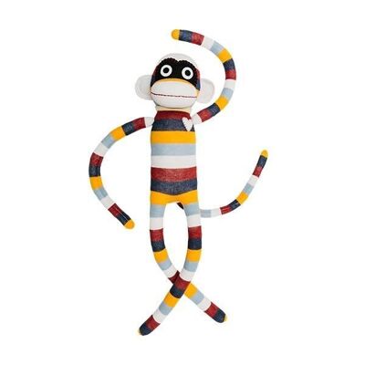Cuddly toy sock monkey maxi stripes burgundy / gray / orange