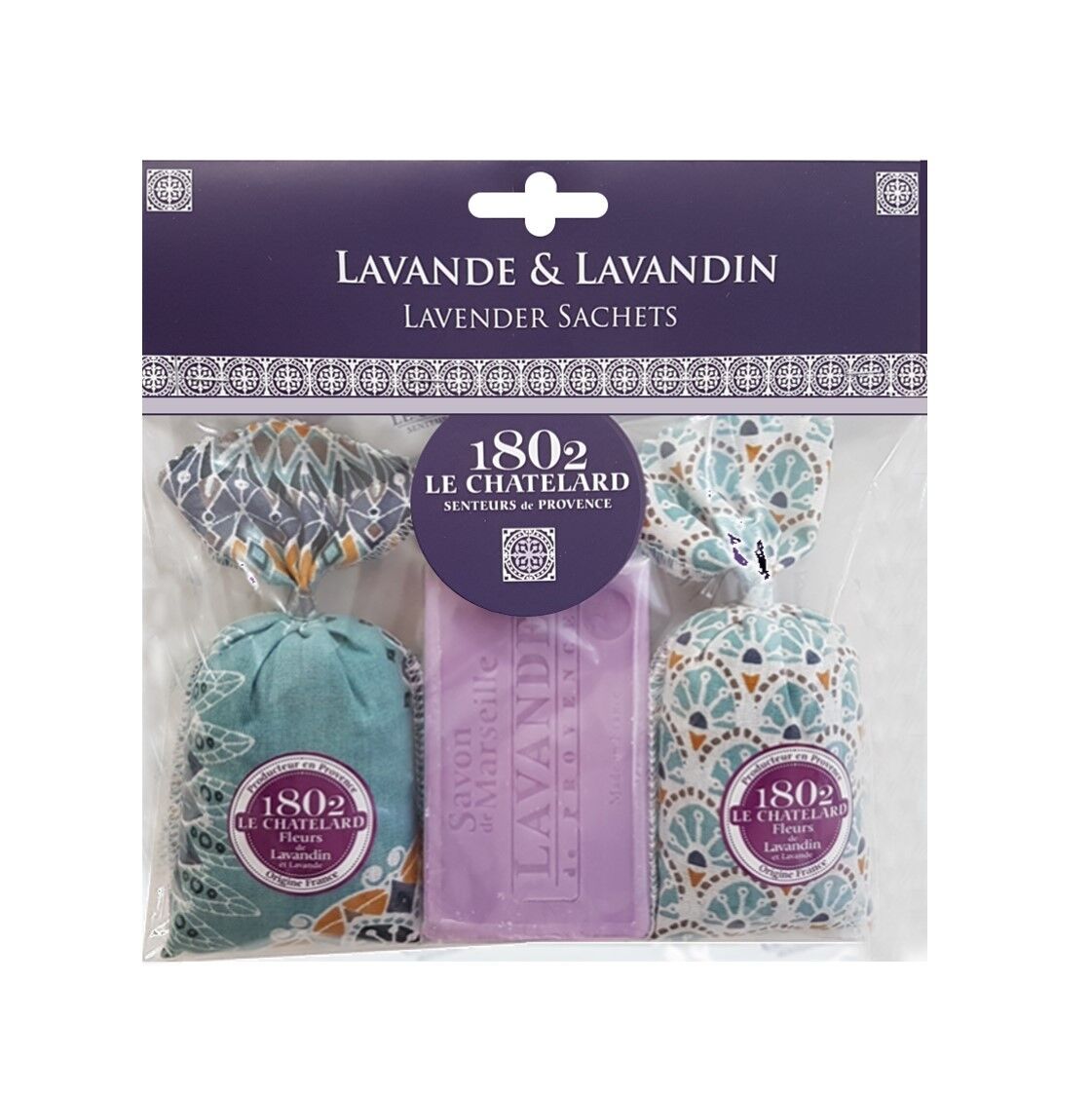 Set di 2 bustine di Lavanda & Lavandino e 1 Sapone Extra-Dolce alla Lavanda - Collezione Bleu Azur