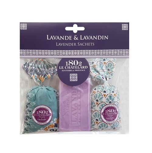 Lot de 2 sachets de Lavande & Lavandin et 1 savon Extra-Doux Lavande - Collection Bleu Azur