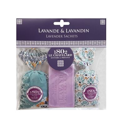 Set di 2 bustine di Lavanda & Lavandino e 1 Sapone Extra-Dolce alla Lavanda - Collezione Bleu Azur