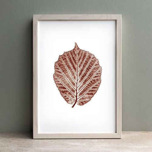 Hazel Leaf Monoprint Autumn | Botanical Wall Art A4
