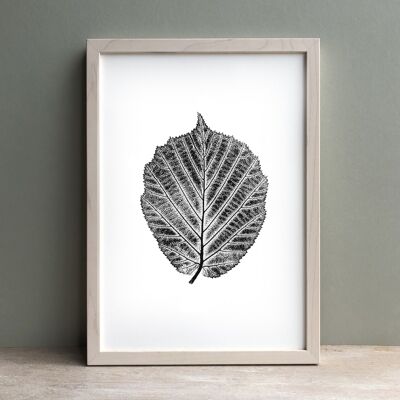 Hazel Leaf Monochrome Print | Botanical Wall Art A3