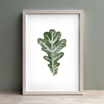 Chêne Feuille Monoprint Vert | Déco murale botanique A4