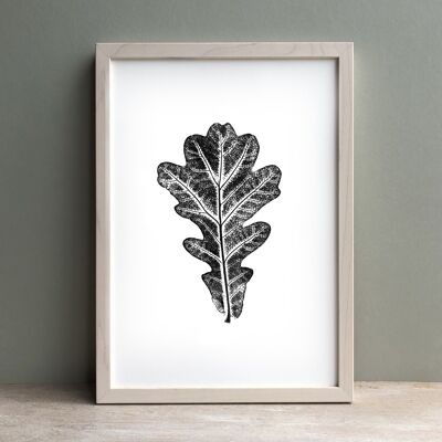 Oak Leaf Monochrome Print | Botanical Wall Art A4