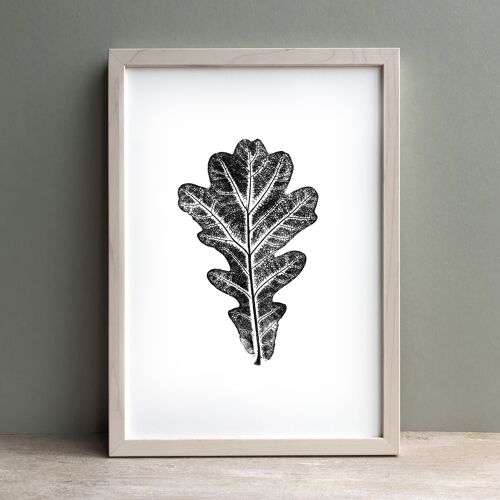 Oak Leaf Monochrome Print | Botanical Wall Art A3