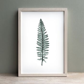 Tall Fern Leaf Monoprint Vert | Déco murale botanique A3