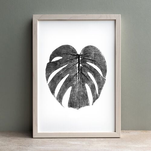 Monstera Leaf Monochrome Print | Botanical Wall Art A4