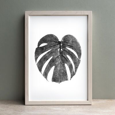 Monstera Leaf Monochrome Print | Botanical Wall Art A3