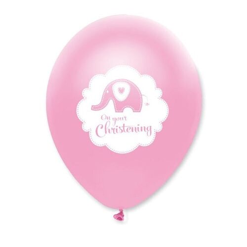 Sweet Baby Elephant Pink Christening Latex Balloons Pearlescent 2 Sided Print