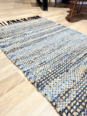 Tapis tissé à la main chemin de table jute denim coton 1