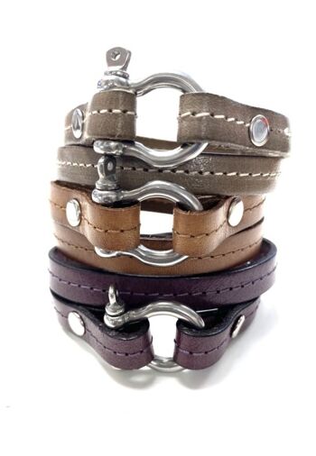 Bracelet cuir taupe style Hermès manille acier 2
