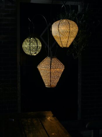 Lanterne Led Durable Décoration de Jardin Sashiko Diamant - 28 cm - Vert Clair 2
