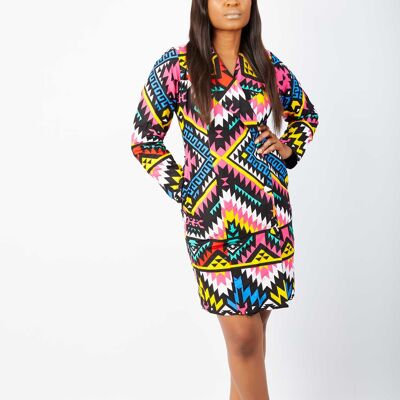 New in African Print Farah Double Breasted Blazer Dress