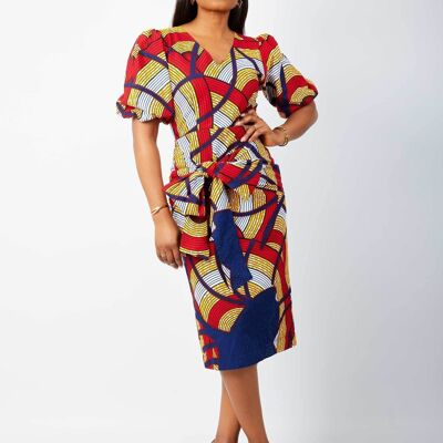 Robe mi-longue ajustée à imprimés africains - Bukola