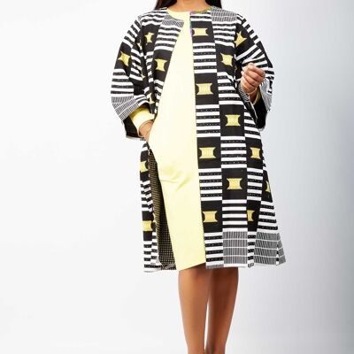 Chaqueta midi adornada con estampado africano - Oluchi