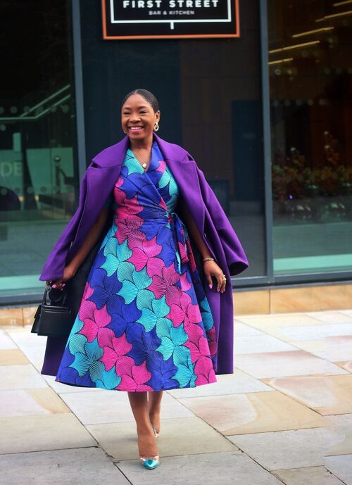 New in African Print Wrap Midi Dress - Tara